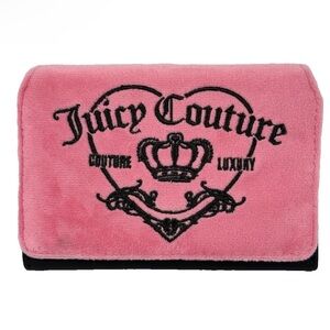 NWT Juicy Couture Pink Velour Trifold Wallet Girlir Royalty Heart Charm $39